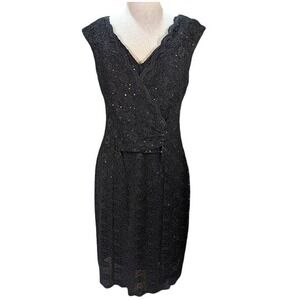 Connected Apparel Sequin Dress Womens 10 Black Mob Wife Vampy Gothic Chic Retro